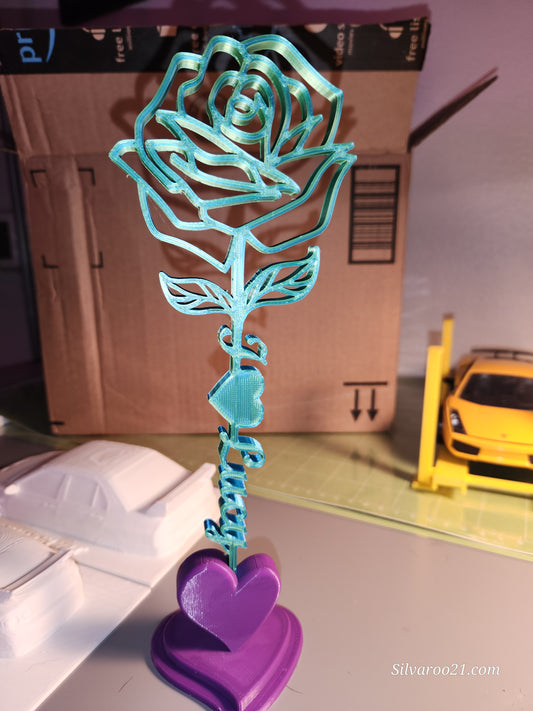 3D Printed rose with heart base