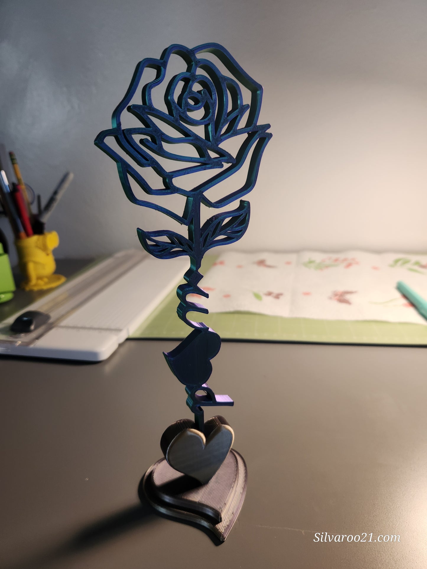 3D Printed rose with heart base