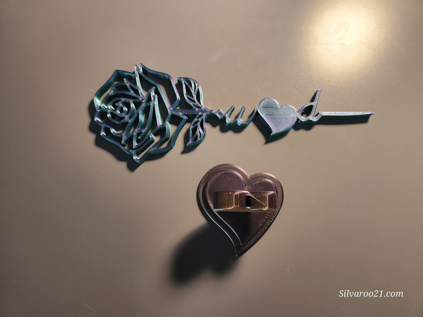3D Printed rose with heart base