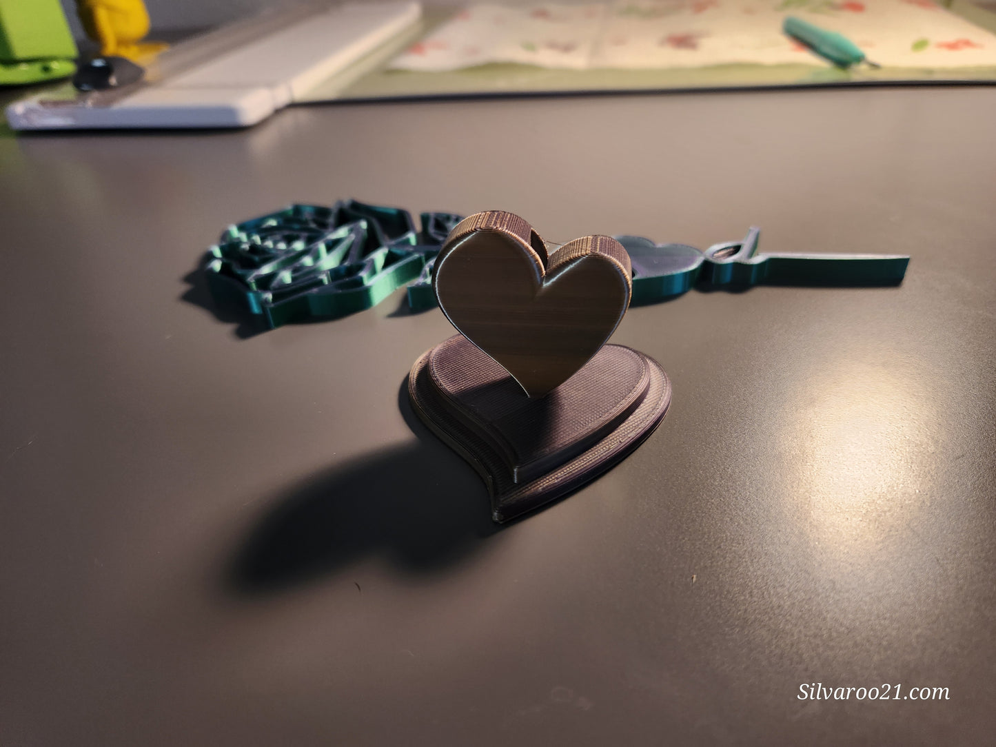 3D Printed rose with heart base